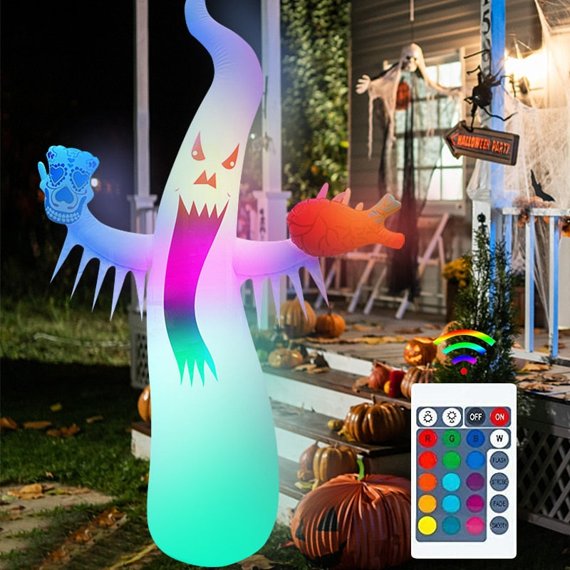 2.1M Halloween inflatables Scary Ghost Decorations with Remote Control RGB LED Lights Outdoor Yard Garden Lawn Party Decor