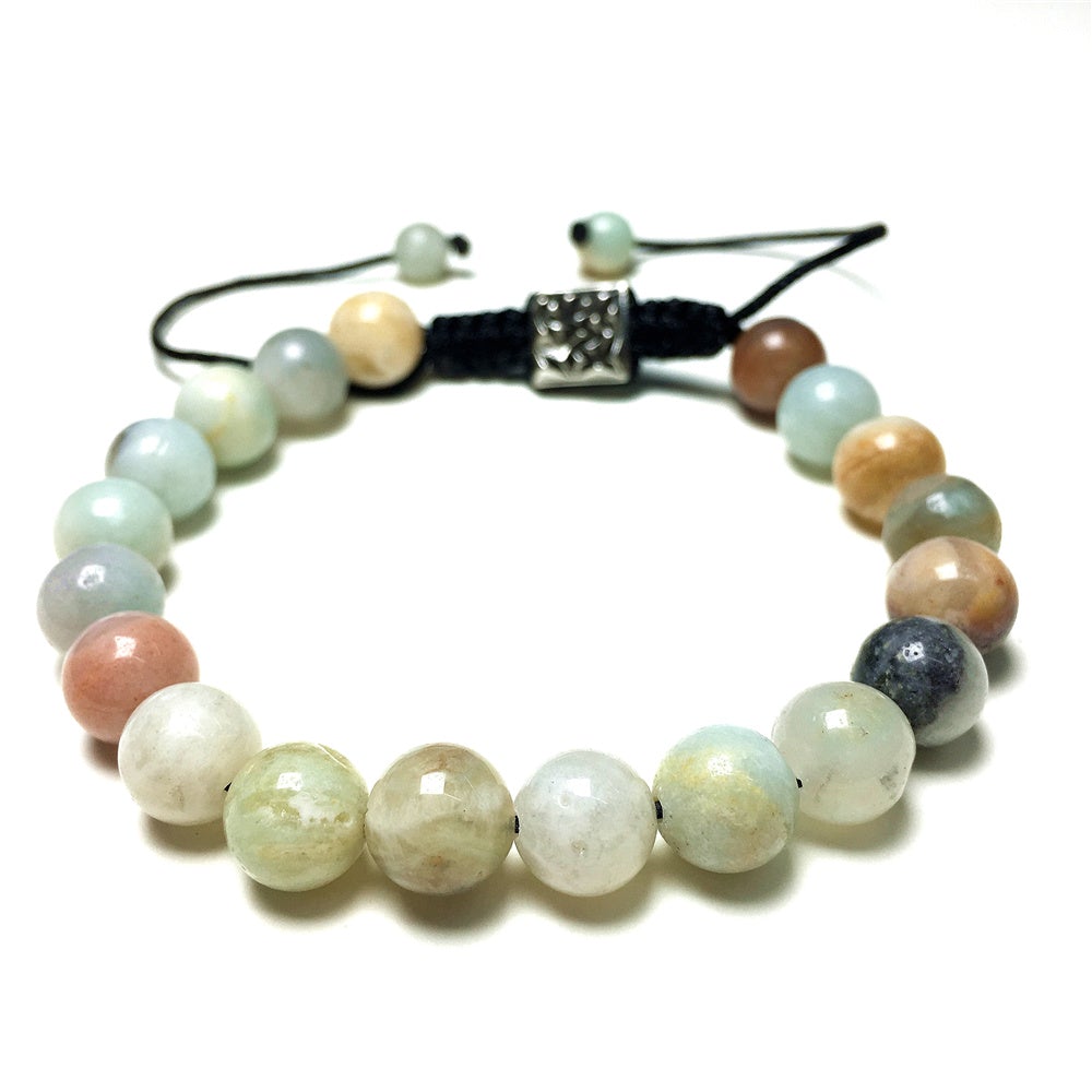 Amazonite Gemstone Beads Bracelet Handmade Round Beaded Bracelet