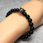 Black Onyx Gemstone Beaded Bracelet Adjustable Bracelet Bulldog Style