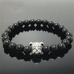Black Onyx Gemstone Beaded Bracelet Adjustable Bracelet Bulldog Style