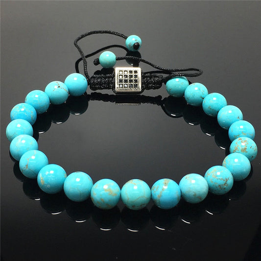Natural Blue Turqouise Gemstone Adjustable Braid Rope Bangles Stone Beads Bracelets