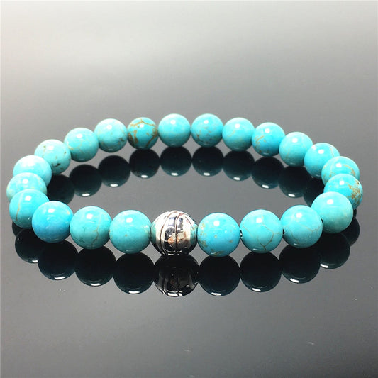 Blue Turqouise Gemstones Handmade Basketball Charms Beads Bracelet
