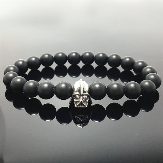 Black Matte Onyx Beads Gemstone with Imperial Darth Vader Charms Jewellery Elastic Handmade Bracelets