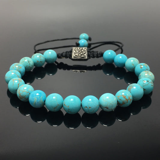 Blue Turqouise Gemstone Beads Bracelet Handmade Round Beaded Bracelet