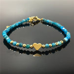 Blue Apatite Gemstone Adjustable tiny Beads Gemstone Bracelet with Love Heart Charm