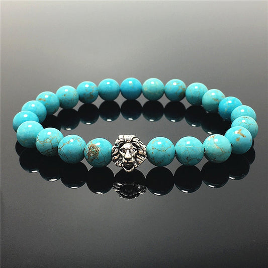 Blue Turqouise Beaded Adjustable Gemstone Bracelet Lion Style