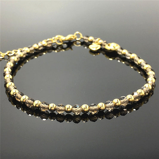 Smoky Quartz Gemstone Beaded Bracelet Custom Beads Stone Bracelet Heart Charm Design