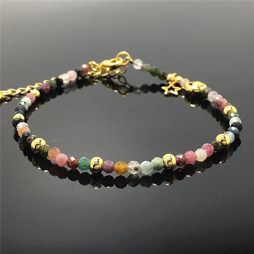 Tourmaline Gemstone Adjustable Tiny Beads Gemstone Bracelet with Star Charm