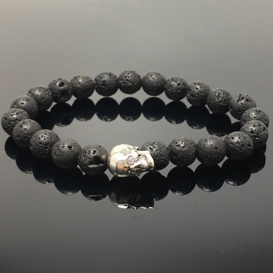 Bold Skull Lava Handmade Gemstone Crystal Bracelet