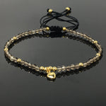 Smoky Quartz Gemstone Braid Rope Macrame Adjustable Bracelet Tiny Beads Gemstone Bracelet with Love Heart Charm