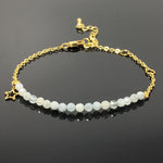 Aquamarine Gemstone Adjustable Bracelet Tiny Beads Gemstone Gold Plated Chain Linked Bracelet for Women
