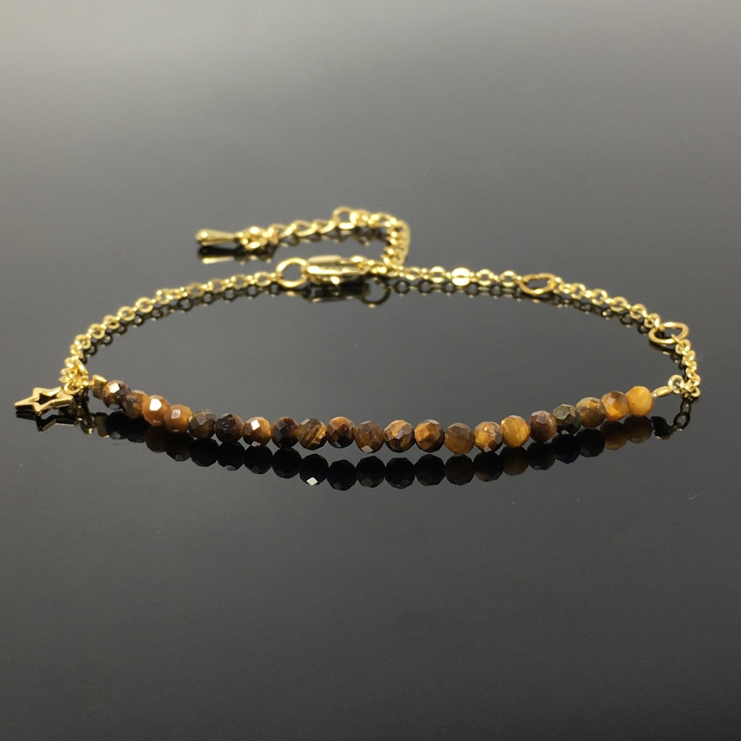 Tiger Eyes Gemstone Adjustable Bracelet Tiny Beads Gemstone Gold Plated Chain Linked Bracelet for Women