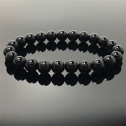 Natural Black Onyx GemstoneBeads Handmade Stretchy Bracelet