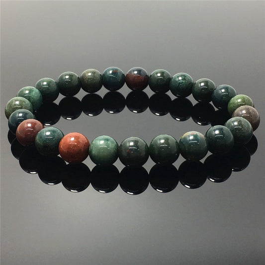 Natural Green Blood Stone Gemstone Beads Handmade Stretchy Bracelet