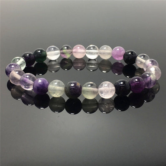 Natural Purple Fluorite Gemstone Beads Handmade Stretchy Bracelet
