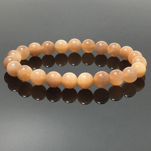 Peach Moonstone Natural Gemstone Crystal Healing Stretch Beads Bracelet