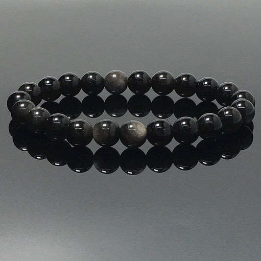 Silver Obsidian Natural Gemstone Crystal Healing Stretch Beads Bracelet