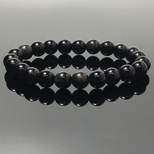 Rianbow Obsidian Gemstone Crystal Healing Stretch Beads Bracelet