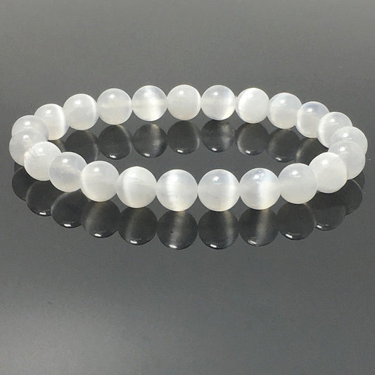 Selenite Gemstone Crystal Healing Stretch Beads Bracelet