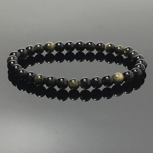 Golden Obsidian Gemstone Crystal Healing Stretch Beads Bracelet
