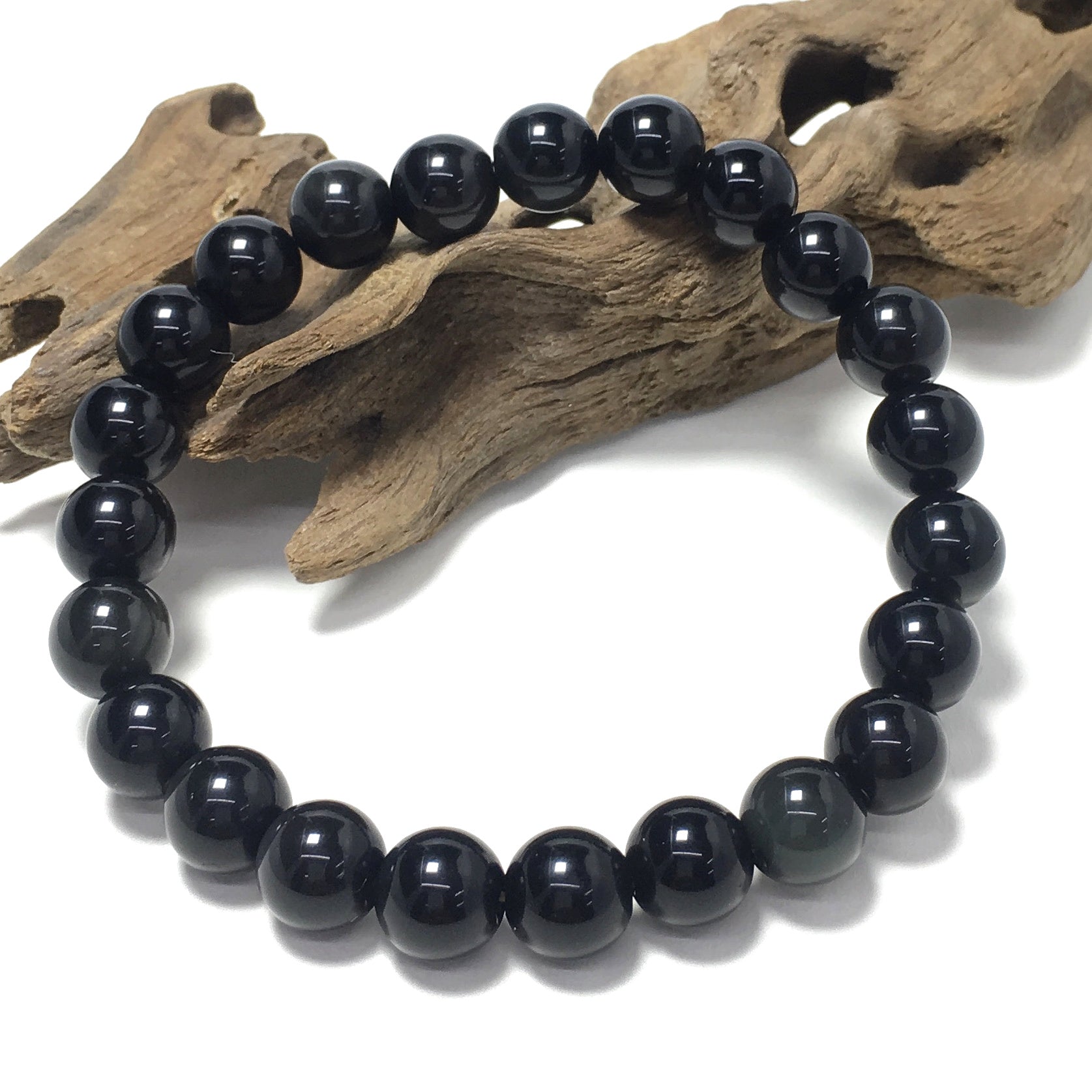 Rianbow Obsidian Gemstone Crystal Healing Stretch Beads Bracelet