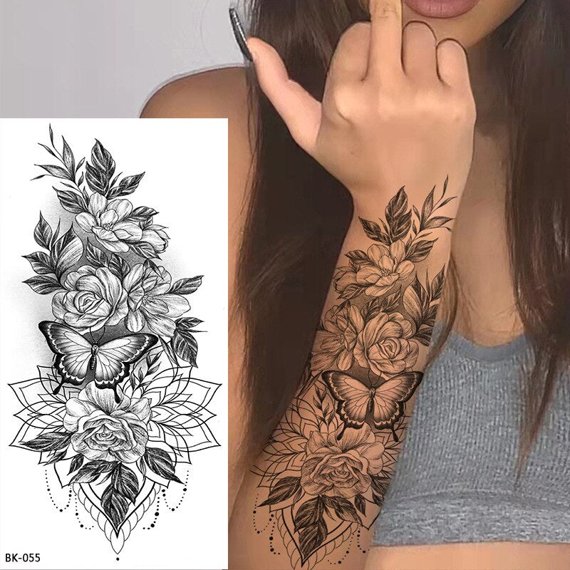 F.Lashes Semi-Permanent Fake Tattoos Waterproof Temporary Stickers Finger Wrist Flower Snake Skull Fake Tatto For Body Art Men