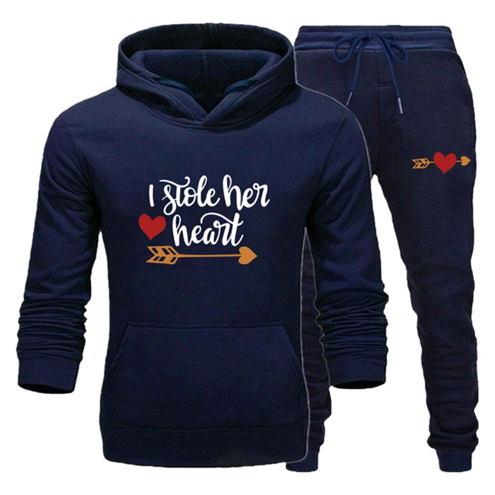 Fashion Couple Printed Hooded Clothes and Pants I Stole Your Heart Men's Ladies Printed Everyday Casual Sports Jogging Wear