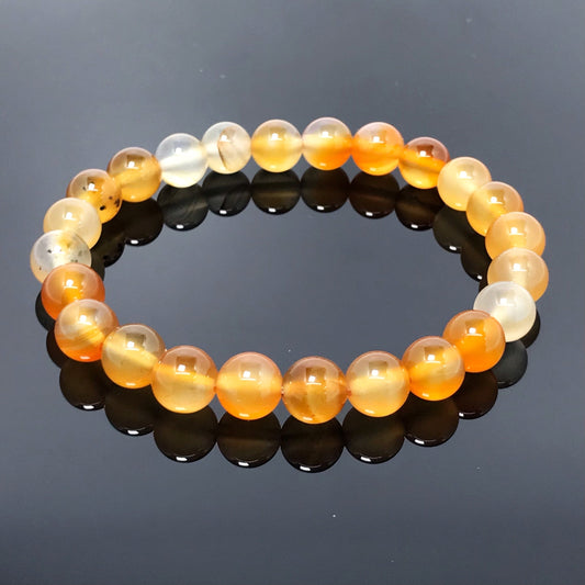 Orange Agate Gemstone Round Beaded Stone Bracelet