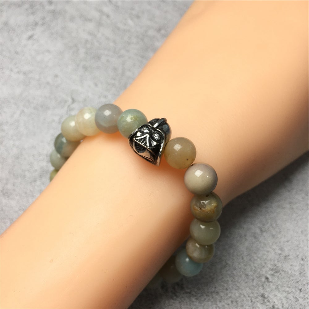Amazonite Beads Gemstone with Imperial Darth Vader Charms Jewellery Elastic Handmade Bracelets