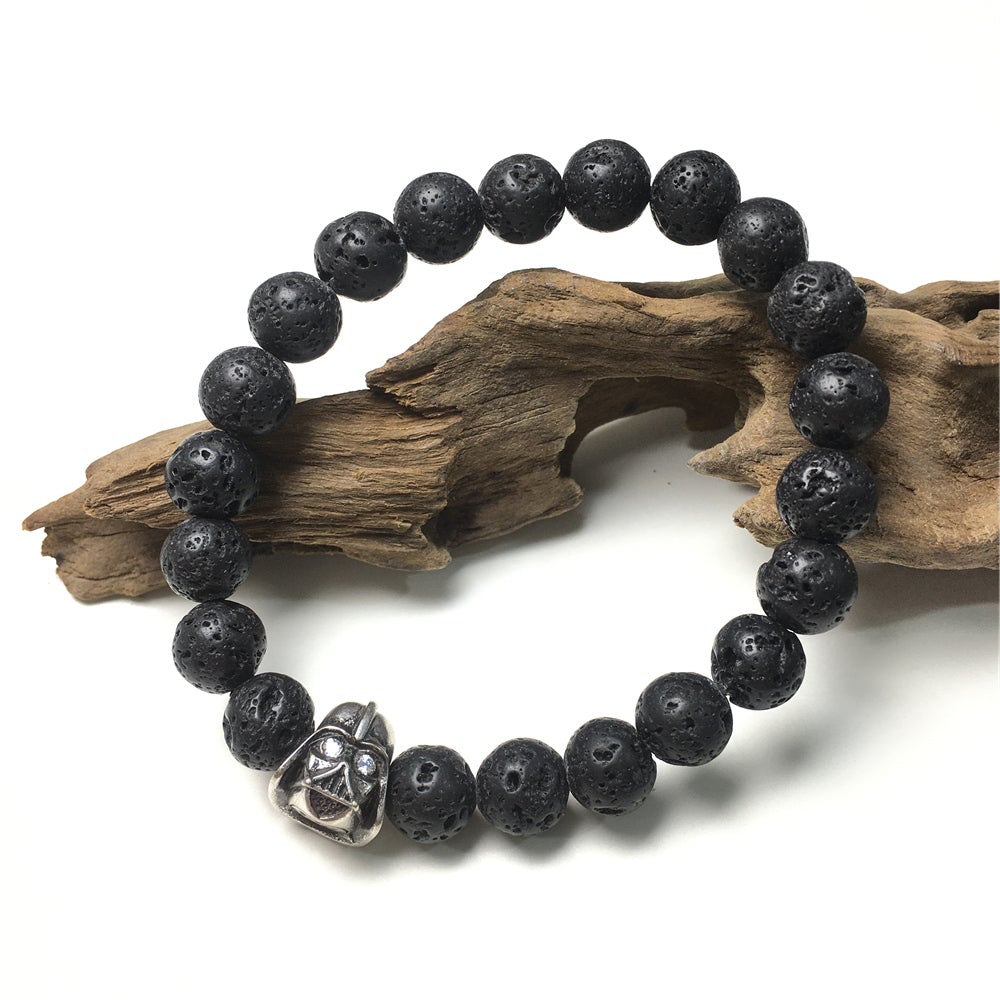 Lava Beads Gemstone with Imperial Darth Vader Charms Jewellery Elastic Handmade Bracelets