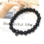 Black Only Gemstone Skull Pendant Handmade Beaded Bracelet