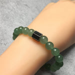 Black Striped CZ Charms Green Adventurine Stone Beads Elastic Rope Handmade Bracelets
