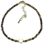 Tiger Eyes Gemstone Adjustable Tiny Beads Gemstone Bracelet with Love Heart Charm