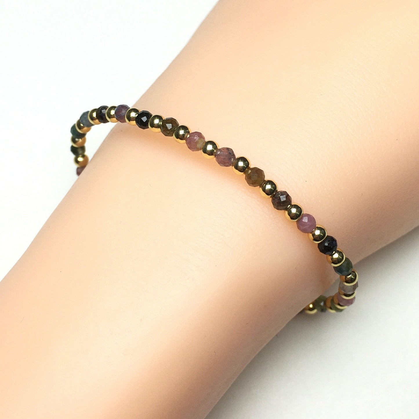 Tourmaline Gemstone Adjustable Bracelet Tiny Beads Gemstone Bracelet with Love Heart Charm