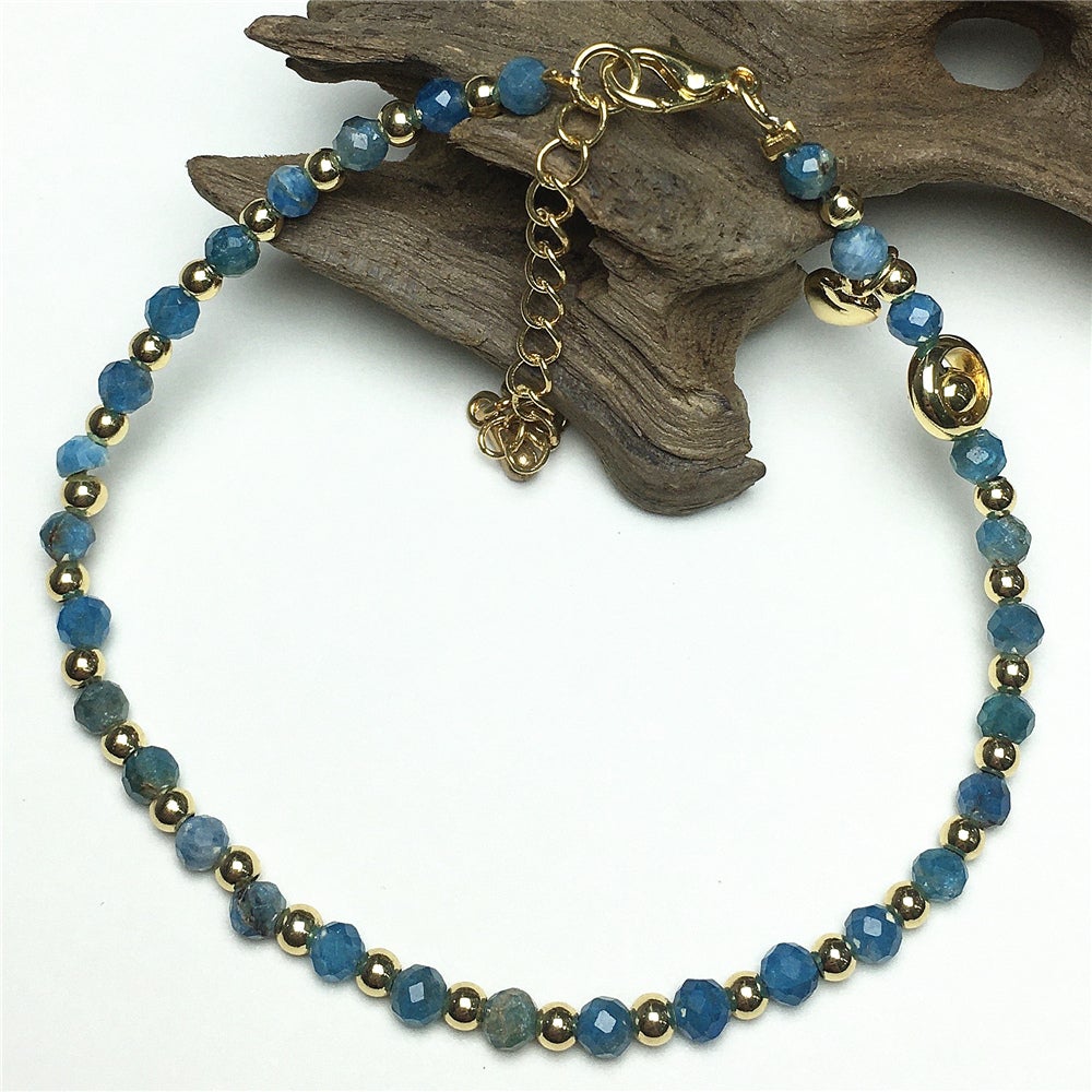 Blue Apatite Gemstone Adjustable Bracelet Tiny Beads Gemstone Bracelet with Love Heart Charm