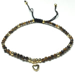Tiger Eyes Gemstone Braid Rope Macrame Adjustable Bracelet Tiny Beads Gemstone Bracelet with Love Heart Charm