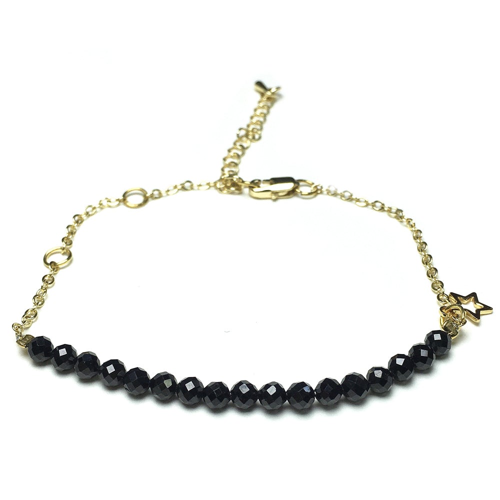 Black Spinel Gemstone Adjustable Bracelet Tiny Beads Gemstone Gold Plated Chain Linked Bracelet for Women