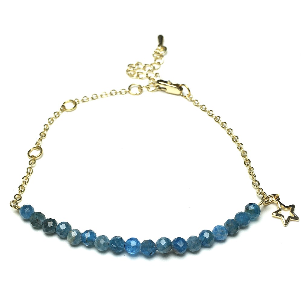 Blue Apatite Gemstone Adjustable Bracelet Tiny Beads Gemstone Gold Plated Chain Linked Bracelet for Women
