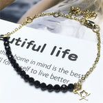 Black Spinel Gemstone Adjustable Bracelet Tiny Beads Gemstone Gold Plated Chain Linked Bracelet for Women