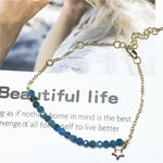 Blue Apatite Gemstone Adjustable Bracelet Tiny Beads Gemstone Gold Plated Chain Linked Bracelet for Women