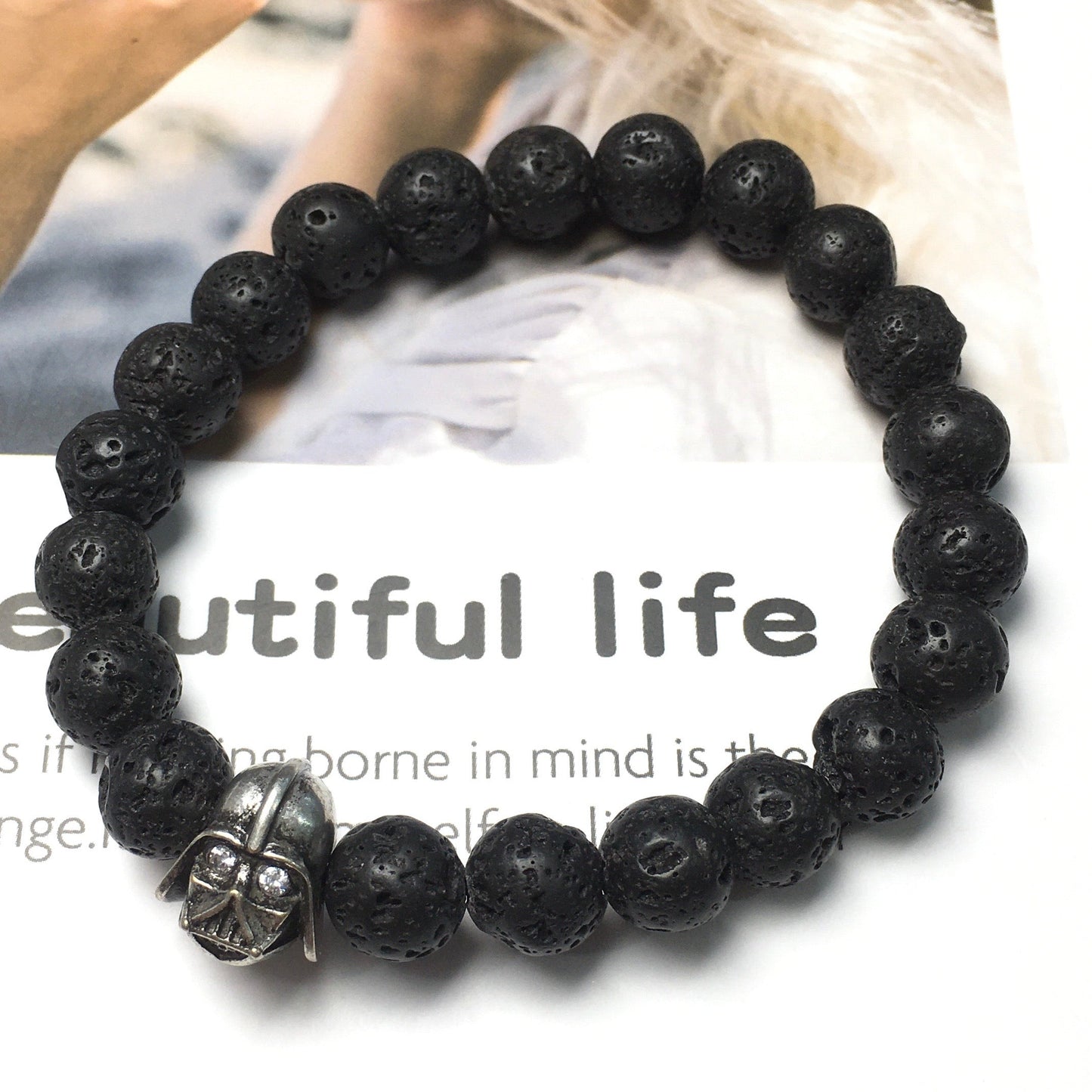 Lava Beads Gemstone with Imperial Darth Vader Charms Jewellery Elastic Handmade Bracelets