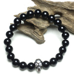 Black Onyx Stretch Bracelet Natural Round Beads Semi Precious Gemstone Elastic Beaded Bracelet