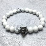 Wolf Charm Natural Howlite Stone Bracelets Elastic Jewelry
