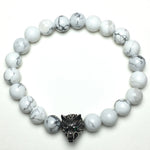 Wolf Charm Natural Howlite Stone Bracelets Elastic Jewelry