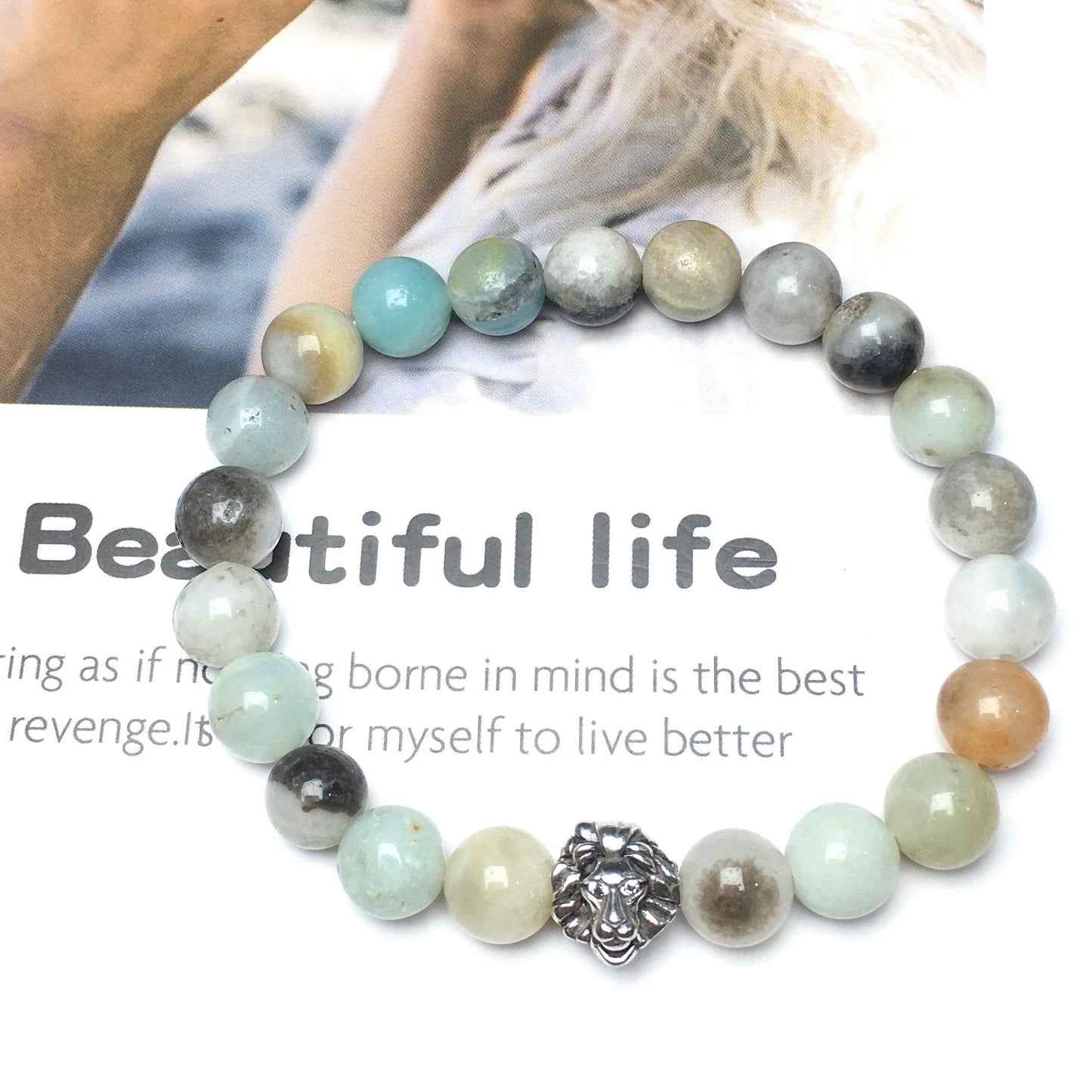 Amazonite Beaded Adjustable Gemstone Bracelet Lion Style