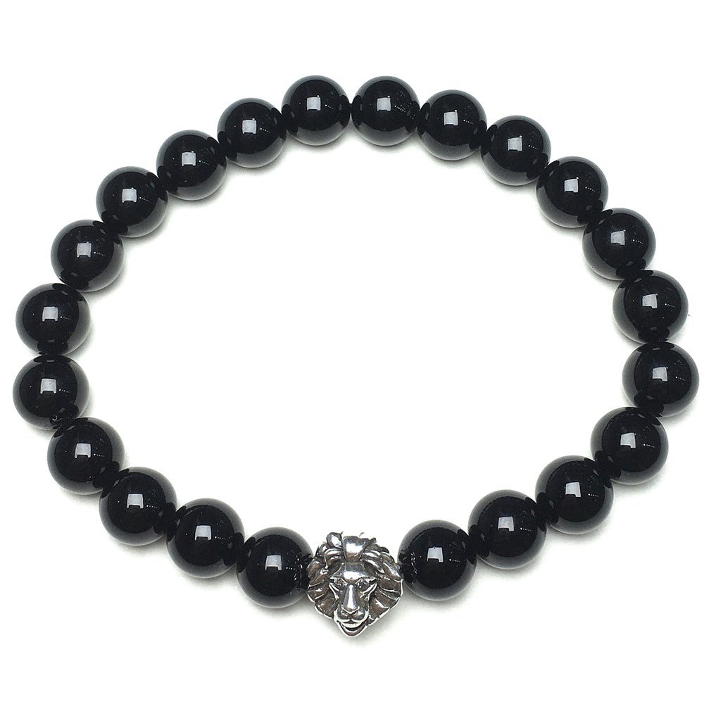 Black Only Beaded Adjustable Gemstone Bracelet Lion Style