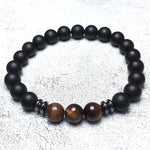 Black Onyx Red Tigers Eye Stone Beaded Bracelet Gemstone Handmade Elastic Bracelets