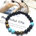 Unisex Adjustable Macrame Hand Braided Matte Onyx Tigereye Stone Healing Beads Bracelet