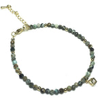 African Turquoise Gemstone with Rhinestone Cubic Charm Adjustable Tiny Gemstone Beads Bracelet
