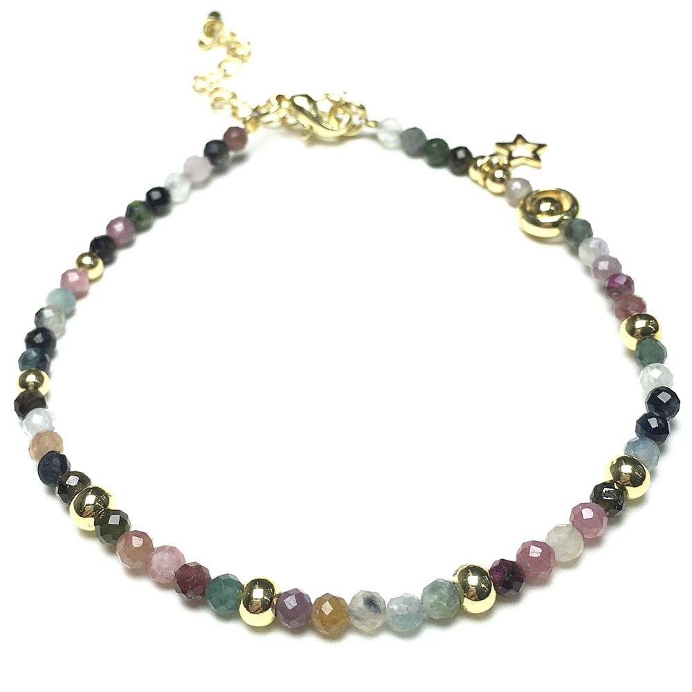 Tourmaline Gemstone Adjustable Tiny Beads Gemstone Bracelet with Star Charm